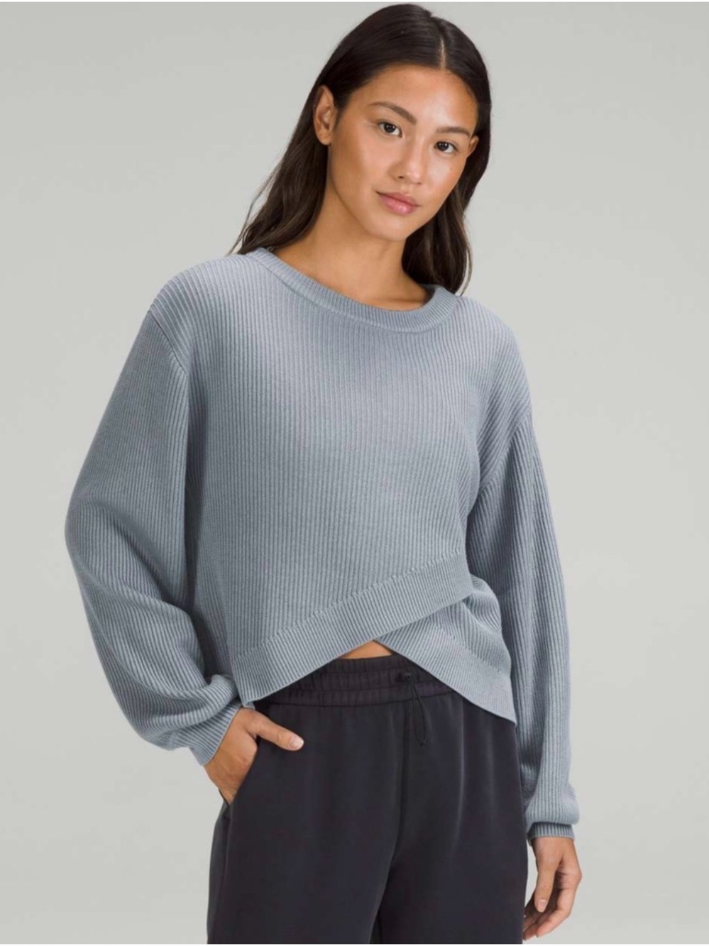Lululemon Cozy Ribbed Reversible Crossover Sweater - In Chambray (Size 12)